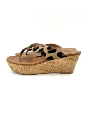 Stuart Weitzman Clasp Platform Wedge Sandals Womens 7.5 Calf Hair Y2K Retro